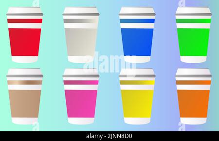 tazza di plastica realistica per caffè, latte, latte e anothe bevanda calda Illustrazione Vettoriale
