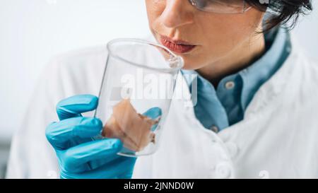 Ispettore di controllo qualità che esamina i pesci Foto Stock