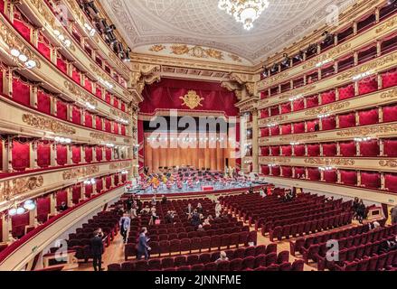 Auditorium, sala con palco alla Scala, Teatro alla Scala, Milano, Lombardia, Italia settentrionale, Italia Foto Stock