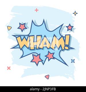 Vector cartoon wham comic effetti sonori icona in stile fumetto. Bolla di suono vocale illustrazione di segno pittogramma. Wham business effetto splash concept. Illustrazione Vettoriale