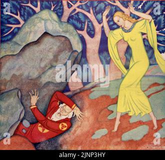 The tale of Merlin and One of the Ladies of the Lake pubblicato il 10,1940 marzo nella rivista American Weekly dipinta da Edmund Dulac. Foto Stock