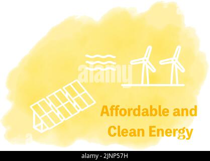 Stile acquerello, obiettivo 7 degli SDG, energia pulita e conveniente Illustrazione Vettoriale