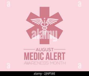 Banner calligrafico del mese di consapevolezza Medic Alert su sfondo rosa. Script scritta banner, poster, idea di concetto di scheda. Vettore di consapevolezza della salute Illustrazione Vettoriale