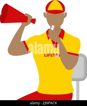 Senior Male Lifesavers in pose, Whistle dalla torre di guardia Illustrazione Vettoriale