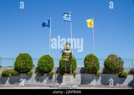 Sparta, Grecia, 20 luglio 2022. Statua di Leonida nelle strade di Sparta Foto Stock