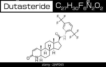 Formula chimica e strutturale del dutasteride, un ingrediente usato nel trattamento della perdita dei capelli di AGA Illustrazione Vettoriale