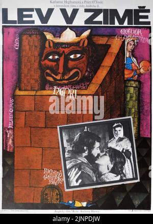 Poster ceco per KATHARINE HEPBURN come Eleonora d'Aquitania e PETER o'TOOLE Re Enrico II nel LEONE IN INVERNO 1968 regista ANTHONY HARVEY sceneggiatura James Goldman musica John Barry Haworth Productions Foto Stock