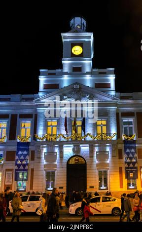 Casa de correos en la puerta del Sol, reloj de las campanadas de fin de año, Madrid, España Foto Stock