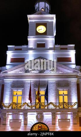 Casa de correos en la puerta del Sol, reloj de las campanadas de fin de año, Madrid, España Foto Stock