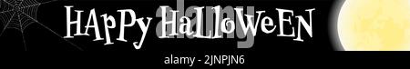 Banner di Halloween per PC, sfondo nero con luna piena e ragnatela Illustrazione Vettoriale
