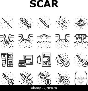 Cicatrice dopo trauma o Chirurgia icone Set Vector Illustrazione Vettoriale
