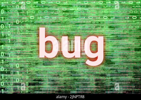 bug nell'immagine del computer con righe di codice blu. concetto per la sicurezza del computer, il servizio e l'errore. Foto Stock