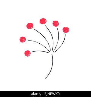 Rametto Rowan con bacche rosse e senza foglie. Illustrazione Vettoriale