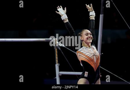 MONACO - Tisha Volleman in azione durante la finale della squadra di ginnastica (f) nella terza giornata del Campionato Multi-europeo. La città tedesca di Monaco ospiterà nel 2022 un campionato europeo combinato di vari sport. ANP IRIS VAN DEN BROEK Foto Stock