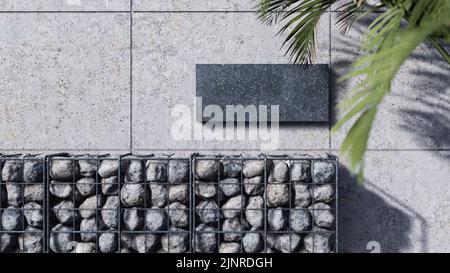 Un'immagine di rendering 3D di un cartello in metallo su una parete di cemento fessurata. Foto Stock