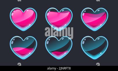 UI animazione cardiaca. Da vuoto a pieno 2D vita di gioco risorsa sprite per l'indicazione della salute GUI, web app e mobile interfaccia di gioco grafica simbolo. Vettore Illustrazione Vettoriale