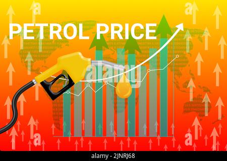 Benzina aumento del prezzo sfondo grafico con ugello. Benzina costosa nel mondo. Foto Stock