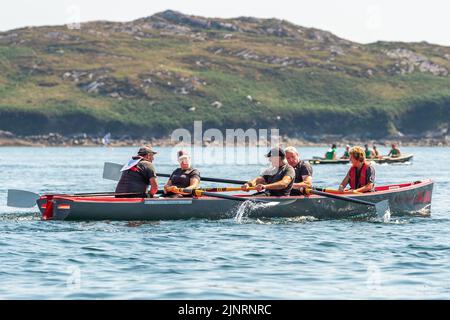 Schull, West Cork, Irlanda. 13th ago, 2022. Il 2022° Campionato irlandese di Rowing Coastal si svolgerà questo fine settimana a Schull, West Cork. All'evento che termina la domenica sera, partecipano in totale 290 equipaggi provenienti da diversi club. Credit: AG News/Alamy Live News Foto Stock