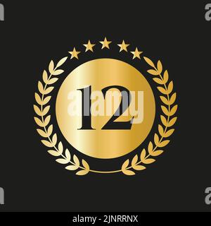 12th anni anniversario Celebrazione icona Vector Logo modello con concetto d'oro Illustrazione Vettoriale