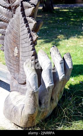 Scultura in legno / scultura Bute Park, - commemorazione dell'apertura dell'arboreto Cardiff Estate 2022 agosto Foto Stock