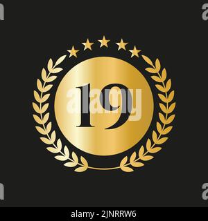 19th anni anniversario Celebrazione icona Vector Logo modello con concetto d'oro Illustrazione Vettoriale