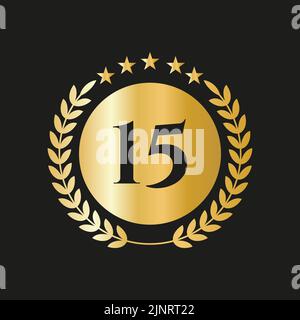 15th anni anniversario Celebrazione icona Vector Logo modello con concetto d'oro Illustrazione Vettoriale