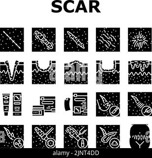 Cicatrice dopo trauma o Chirurgia icone Set Vector Illustrazione Vettoriale