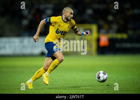 Il Teddy Teuma di Union ha mostrato in azione durante una partita di calcio tra RUSG Royale Union Saint-Gilloise e KV Kortrijk, sabato 13 agosto 2022 a Forest-Vorst, Bruxelles, il 4° giorno della prima divisione del campionato belga della 2022-2023° "Jupiler Pro League". FOTO DI BELGA JASPER JACOBS Foto Stock