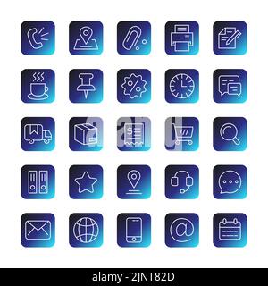 Set di vettori per icone quadrate del gradiente aziendale. Consegna al dettaglio STAR Track acquisto in contanti Illustrazione Vettoriale