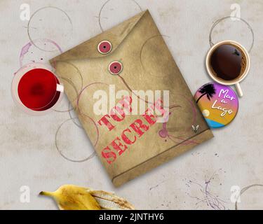 Si tratta di un'illustrazione 3-d sui documenti top secret che sono stati recuperati a Mar-a-Lago e la cura di tali documenti. Foto Stock