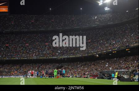 Barcellona,Spagna.13 Agosto,2022. FC Barcelona / Rayo Vallecano visione generale di Spotify Camp Nou durante la partita tra FC Barcelona e Rayo Vallecano corrispondente al primo giorno della Liga Santander allo Stadio Spotify Camp Nou di Barcellona, Spagna. Foto Stock