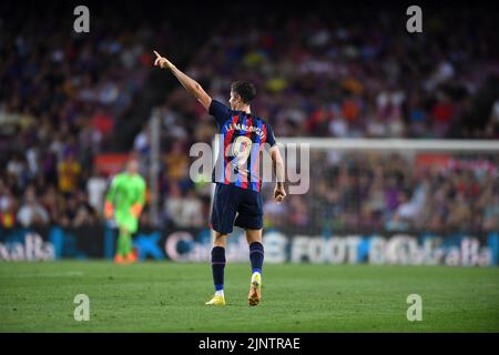 Barcellona,Spagna.13 Agosto,2022. FC Barcelona contro Rayo Vallecano Robert Lewandowski (9) del FC Barcelona durante la partita tra FC Barcelona e Rayo Vallecano corrispondente al primo giorno della Liga Santander allo Stadio Spotify Camp Nou di Barcellona, Spagna. Foto Stock