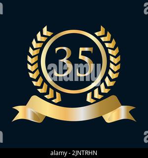 Modello oro e nero per la celebrazione del 35th° anniversario. Stemma araldico oro di lusso con logo Vector Vintage Laurel Illustrazione Vettoriale