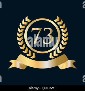 73 anni anniversario Celebration Gold e Black Template. Stemma araldico oro di lusso con logo Vector Vintage Laurel Illustrazione Vettoriale