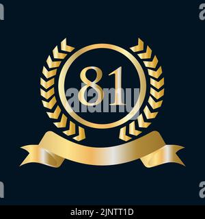 Modello oro e nero per la celebrazione dell'ottantuno anniversario (81 anni). Stemma araldico oro di lusso con logo Vector Vintage Laurel Illustrazione Vettoriale