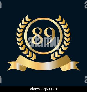 Modello oro e nero per la celebrazione dell'ottantanove, 89 anni. Stemma araldico oro di lusso con logo Vector Vintage Laurel Illustrazione Vettoriale