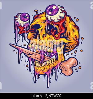 Testa del cranio spaventosa con gli occhi zombie illustrazioni vettoriali per il vostro logo di lavoro, t-shirt merchandise, adesivi e disegni di etichette, poster, biglietti d'auguri adv Foto Stock