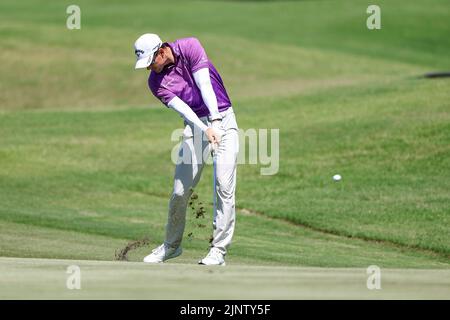 13 agosto 2022: Dylan Frittelli raggiunge il 7th° buca durante il terzo round del torneo di golf FedEx St. Jude Championship al TPC Southwind di Memphis, TN. Terreno grigio Siegel/Cal Sport Foto Stock