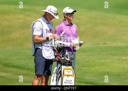 13 agosto 2022: Dylan Frittelli sulla 7th buche durante il terzo round del torneo di golf FedEx St. Jude Championship al TPC Southwind di Memphis, TN. Terreno grigio Siegel/Cal Sport Foto Stock