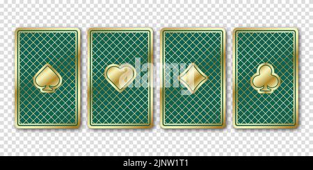 Quattro belle carte da gioco. Le schede sul retro sono verdi. Illustrazione vettoriale su sfondo trasparente. Illustrazione Vettoriale