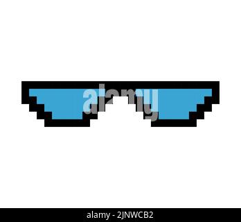 Divertente retro pixel sole vetro icona, vita stile meme occhiali da sole abbraccio, illustrazione vettoriale . Illustrazione Vettoriale