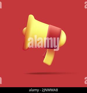 3d icona altoparlante, giallo e rosso, stile cartone animato Illustrazione Vettoriale