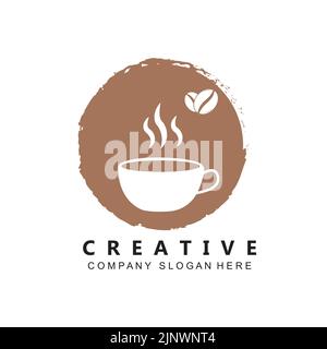 logo di pianta di chicchi di caffè per illustrazione di disegno di bevanda di caffè Illustrazione Vettoriale