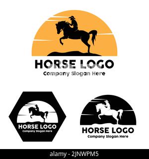 vettore logo cavallo, evento sportivo mondiale, corse di velocità, disegno di animali Illustrazione Vettoriale