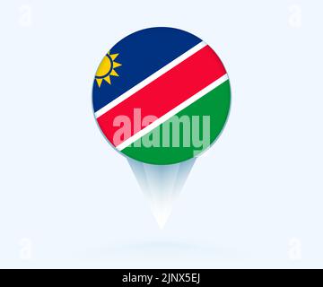 Puntatore mappa con bandiera di Namibia. Segno di flag vettoriale su sfondo blu. Illustrazione Vettoriale