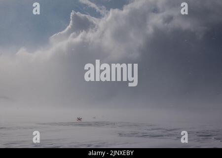 Sentiero Kungsleden dopo una tempesta di neve, stagione invernale, il tratto tra Abiskojaure e capanne Alesjaure, Lapponia, Svezia Foto Stock