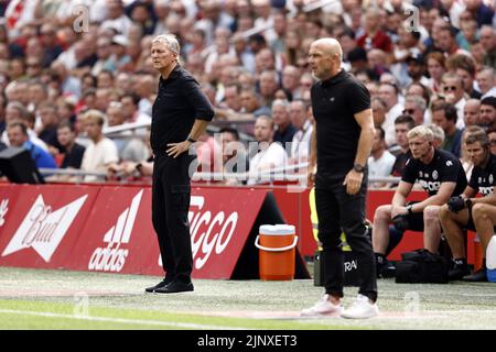 AMSTERDAM - (lr) allenatore FC Groningen Frank Wormuth, allenatore Ajax Alfred Schreuder durante la partita olandese di Eredivie tra Ajax Amsterdam e FC Groningen alla Johan Cruijff Arena il 14 agosto 2022 ad Amsterdam, Paesi Bassi. ANP MAURICE VAN STEEN Foto Stock