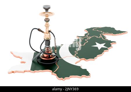 Hookan sulla mappa pakistana, 3D rendering isolato su sfondo bianco Foto Stock