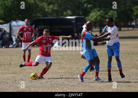 LEICESTER, INGHILTERRA. 14th agosto 2022. Durante una partita di coppa del mondo interurbana al Victoria Park, Leicester. (Credit: James Holyoak) Credit: james Holyoak/Alamy Live News Foto Stock