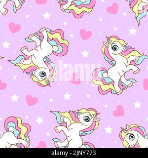 Motivo senza cuciture con unicorni e cuori. Vettore Illustrazione Vettoriale